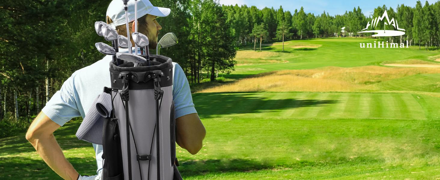 Unisex 14-Way Golf Stand Bag for Tournament Play, 420D Nylon Golf Accessories with Full-Length Dividers, Interchangeable Shoulder Straps, PE Padding, All-Terrain Stand System, Stabilizing Kickstand, Plush-Lined Top, 10-Pocket Storage, Waterproof Cover