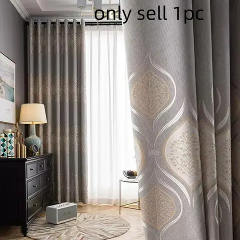 1 Count Eyelet Jacquard Thick Blackout Curtain, Blackout Window Curtain, Vintage Pattern Home Decorative Curtain, Home Decoration Curtain, Heavy Weight, Soft Velvet Touch, with Premium Drape, Suitable for Living Room or Bedroom, Multiple Colors Available