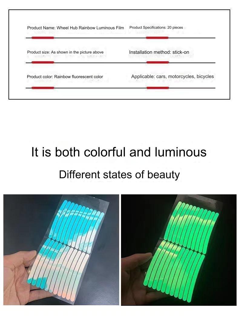 20 Count Car Wheel Hub Reflective Sticker, Reflective Wheel Rim Stripe Decal Sticker, Reflective Wheel Rim Stripe Decal Sticker, Night Reflective Safety Decoration Strip for Cars, Trucks, Motorcycle (Luminous),