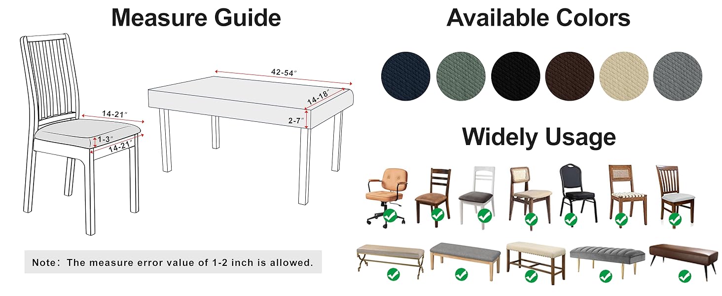 Waterproof Seat Covers for Dining Room Chairs Set of 4 with Stretch Bench Slipcover Chair Covers Removable Washable Chair Seat Cushion Protector(Dark Gray, 5 PCS)