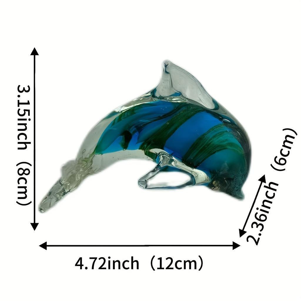 Handmade Blown Glass Dolphin Sculpture, Blue Gradient Glass Art, Luxury Style Home Decor, Unique Art Gift