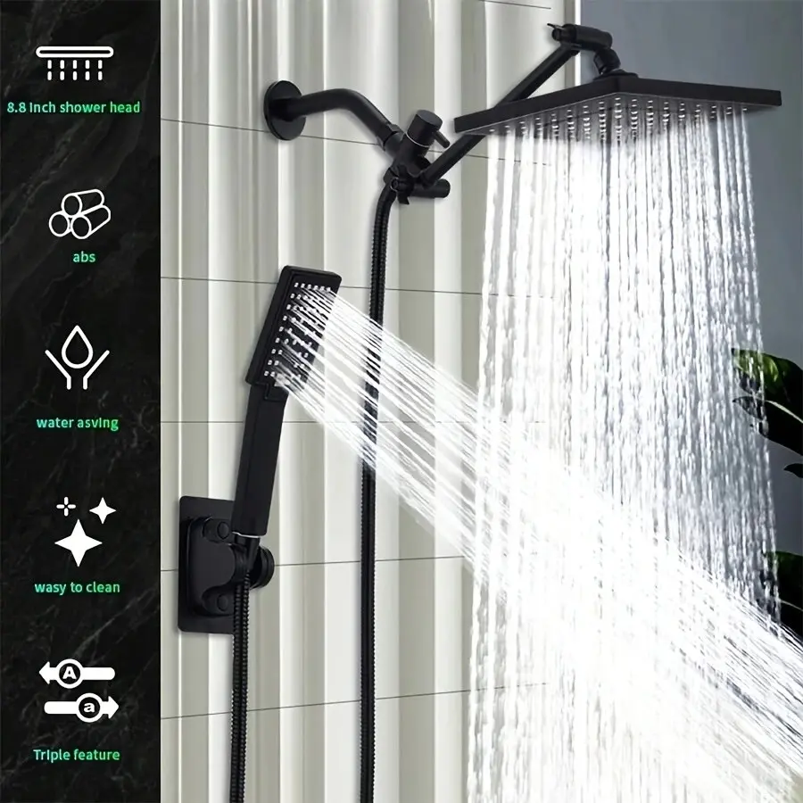 Home Rain Shower Head, Adjustable Handheld Sprayer, 10 Inch Extension Arm, Wall-Mounted Valve Control, Leak-Proof Plastic System, No Power Required