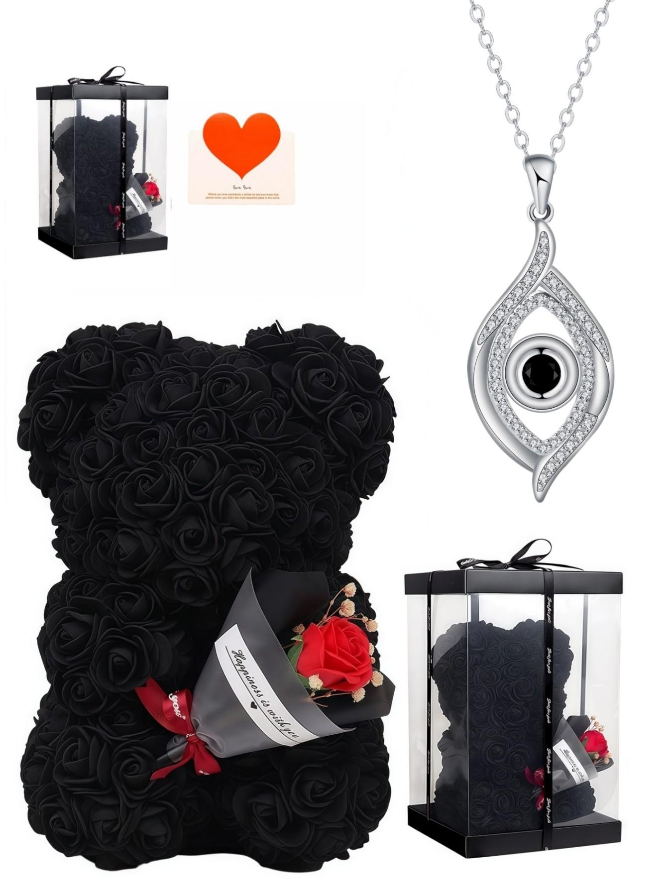 Dark Eye · Guardian Glow Unique evil eye gem necklace with distinctive design.Paired with a preserved rose & teddy bear gift box.Perfect mysterious gift for birthdays, Valentine’s Day, Mother’s Day and Christmas.