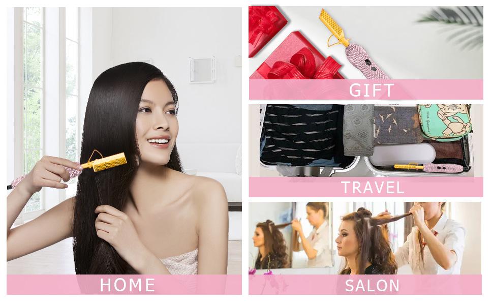 Diamond Electric Hair Straightening and Curling Comb 450°F Heat Pressing Comb Anti-Scald Case for Natural Hair and Wigs Thermal Brush Straightener