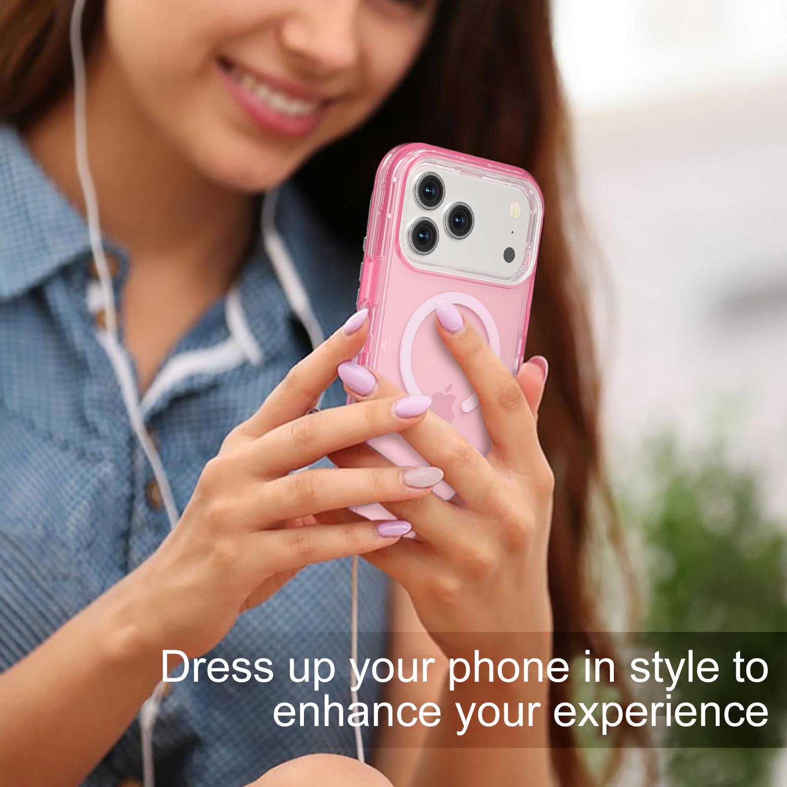 For iPhone 17 Pro Max 16 15 14 13 12 11 Case, Compatible with MagSafe, Heavy Duty Shockproof Protection Phone Cases, Anti-Drop, Dual Layer Transparent Magnetic Phone Case for iPhone, Military Grade Protection, 3 in 1 Design, Wireless Charger Friendly
