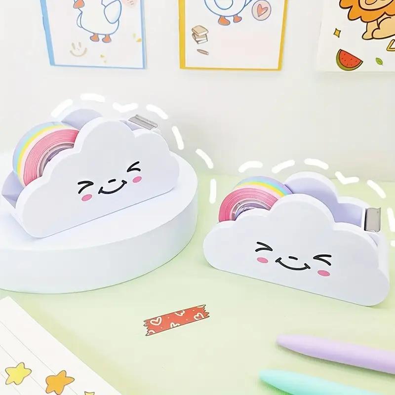 Cloud-Shaped Tape Dispenser Desktop Office Desk Tape Cutter with Rainbow Roll, Home Office School Supplies, Tape Roll Distributor