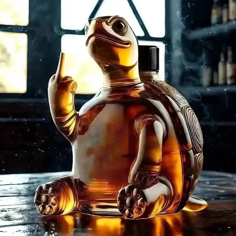 Whiskey Decanter and Glass Set, Fun Middle Finger Turtle Design, 10-Ounce Capacity, Ideal for Whiskey/wine, Decorative for Bars/offices/homes