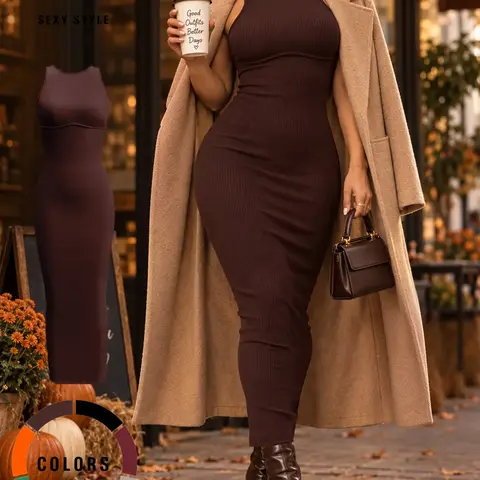 【Black Friday】Choove Women's Sleeveless Bodycon Maxi Dress, Solid Stretch Fitted Long Dress for Casual Wear, Date Night and Club Party