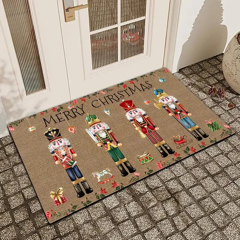 1Pc The Nutcracker At Christmas Flannel mat Anti-Slip Water-Absorbing Door Mat For Indoor And Outdoor Use Kitchen  Dining Room Bathroom Bedroom And Holiday Home Decor Water Absorbent Rug