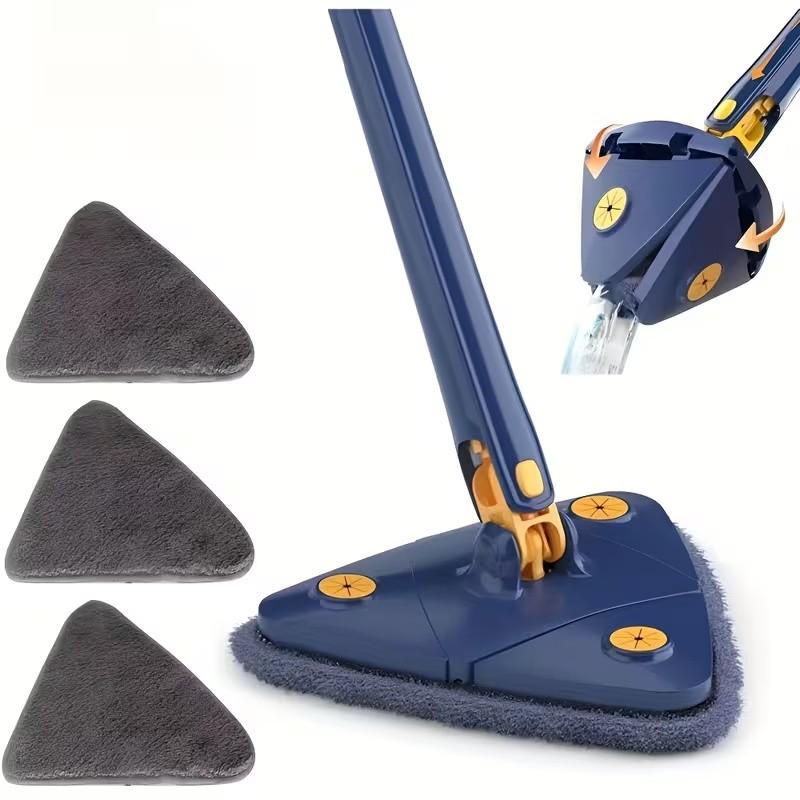 Triangular 360° Rotatable Floor Mop with Long Handle - Hands-Free Wringing, Wet & Dry Use Cleaning Tool for Floors, Walls, Ceilings, Corners & Glass