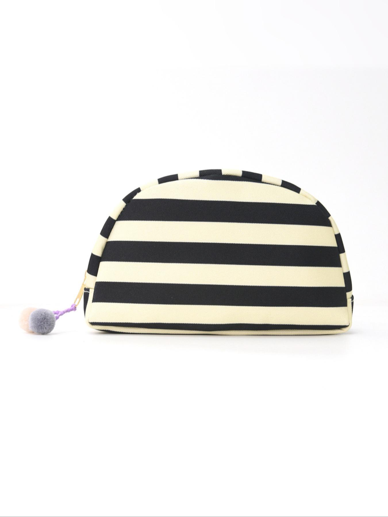 Striped Half-Moon Makeup Bag, Simple Fashion Portable Travel Toiletry Bag, Casual Style Cosmetic Pouch with Zipper Closure, All-Season Makeup Organizer, Travel Cosmetic Bags, Cosmetics Organizer