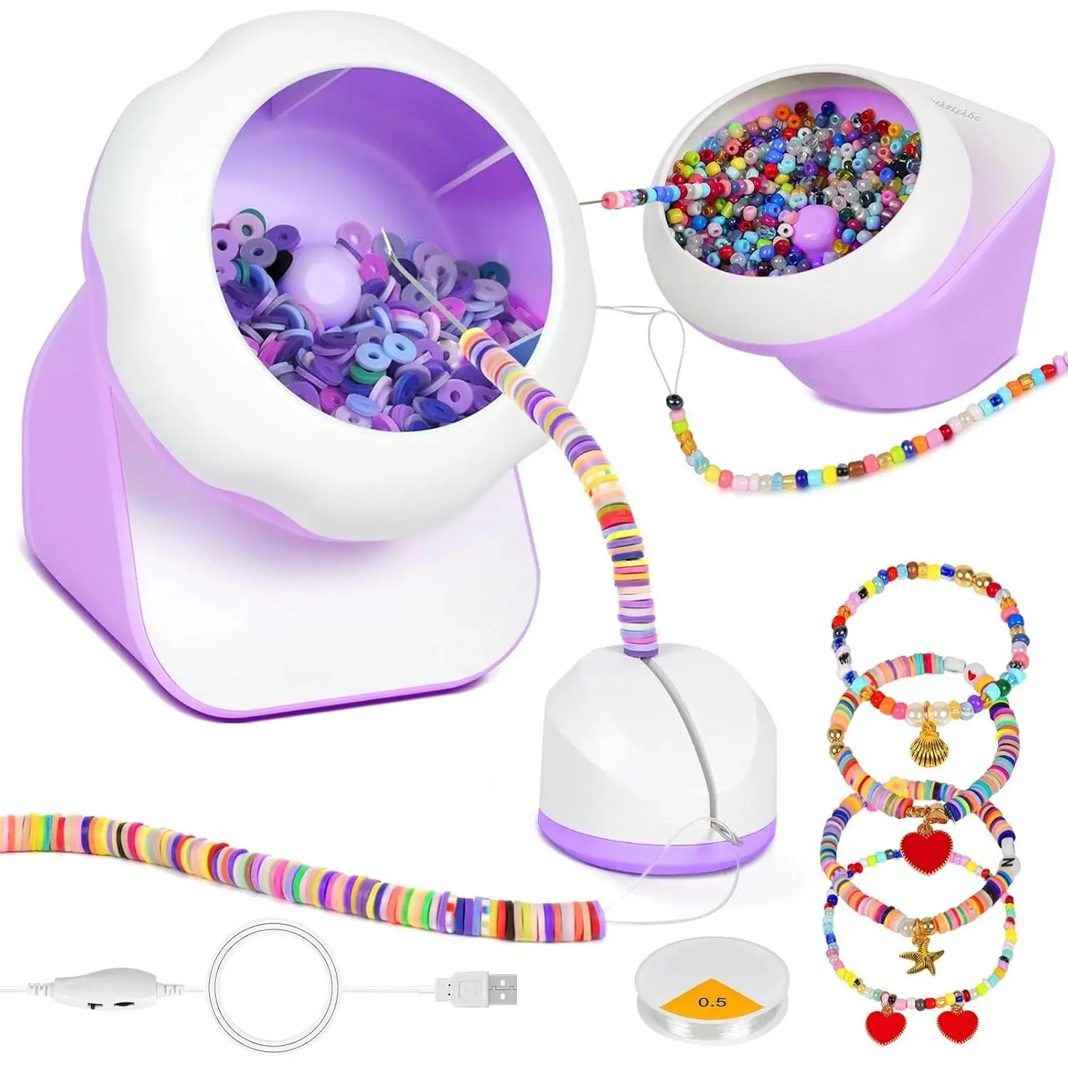 Clay Bead Spinner and Seed Bead Spinner, 2-in-1 Electric Bead Spinner for  Making, Bracelet Spinner and Necklace Making Machine with Bead  and Thread ()