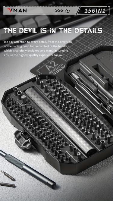 VMAN 156in1 Portable Cordless Heavy Duty Power Handle Electric Screwdriver for Electronics & DIY Hardware Repair