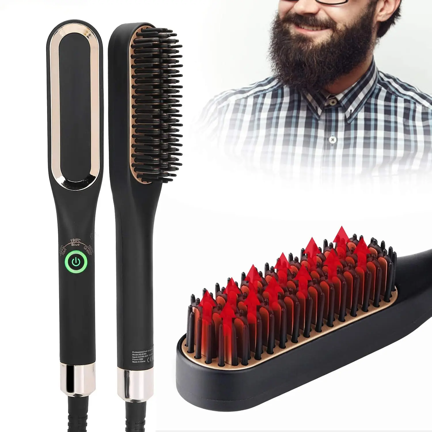 Electric Comb Beard Brush Straightener Heated for Men Hair straightening vovo