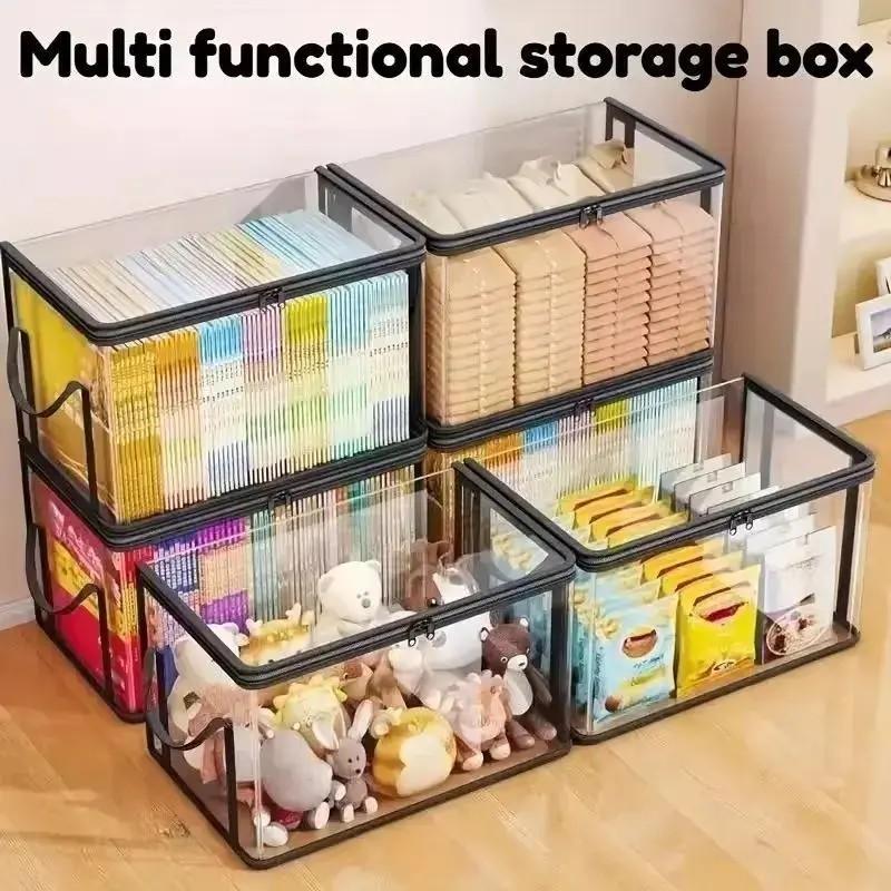 Large Clear Thick Plastic Storage Box with Hinged Lid, Heavy-Duty Durable High-Capacity Organizer for Home, Moving, Attic Large Clear Thick Plastic Storage Box with Hinged Lid, Heavy-Duty Durable High-Capacity Organizer for Home, Moving, Attic