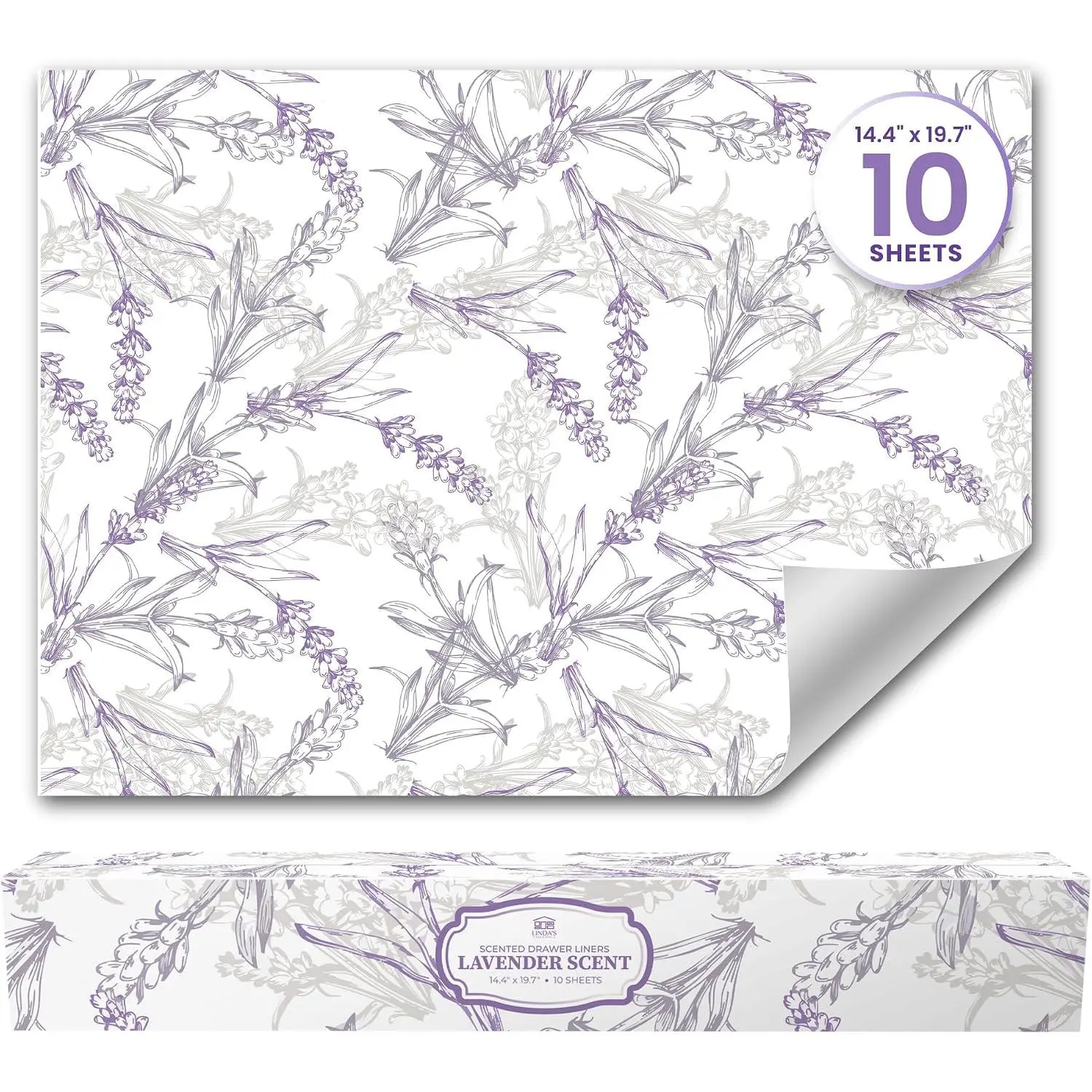 Lavender Scented Drawer Liners for Dresser Drawers (10 Large Sheets, 19.7" x 14.4") - Non Adhesive Drawer Paper Liner for Bedroom Dresser & Closet Shelves by Linda’s