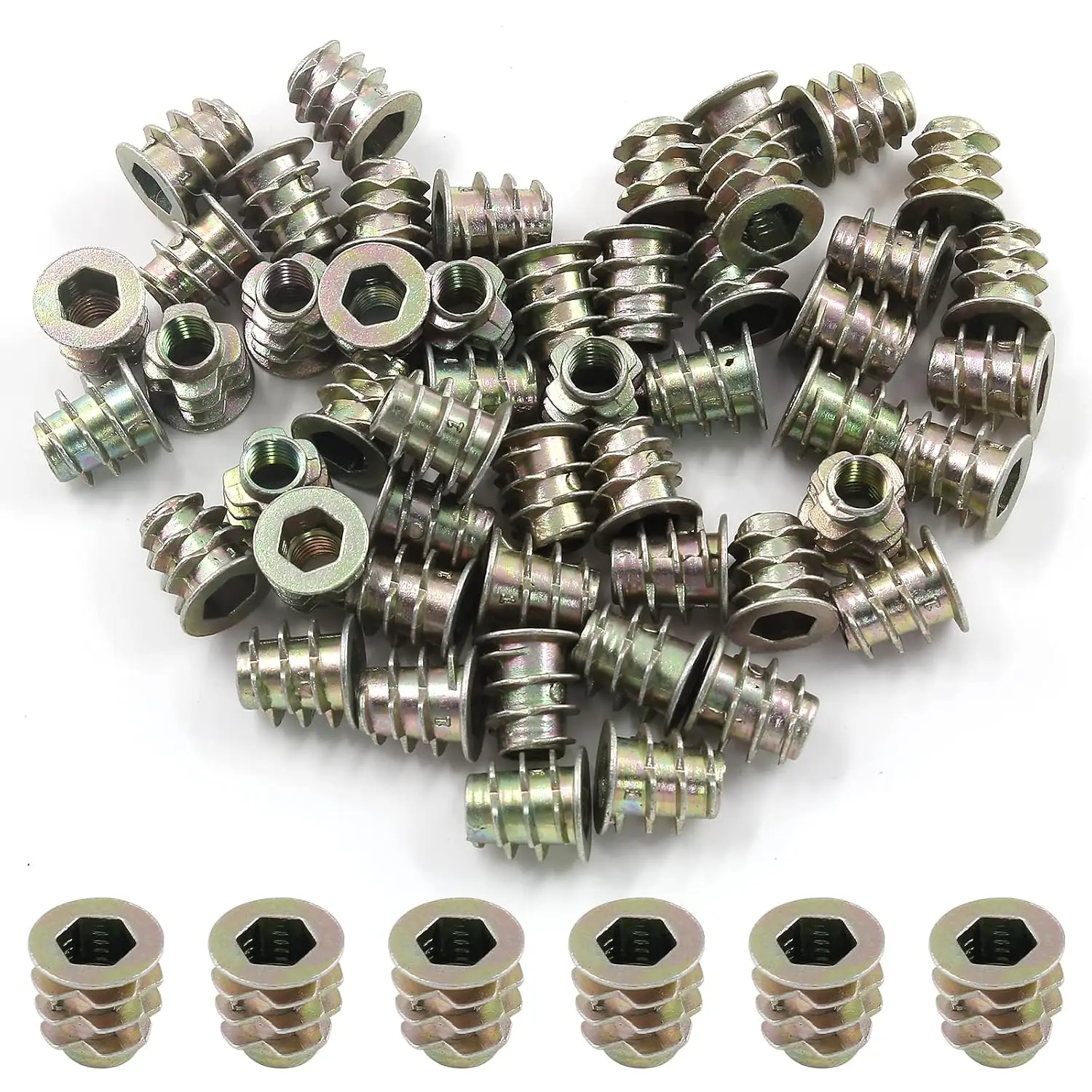 M5x10mm Millimeters Internal Threads Threaded Insert Nuts, 50-Count, 13/64x25/64in Zinc Alloy Hex Drive Socket Fastener Connector, Hex Wrench Fit for Smooth Surfaces, Furniture Users