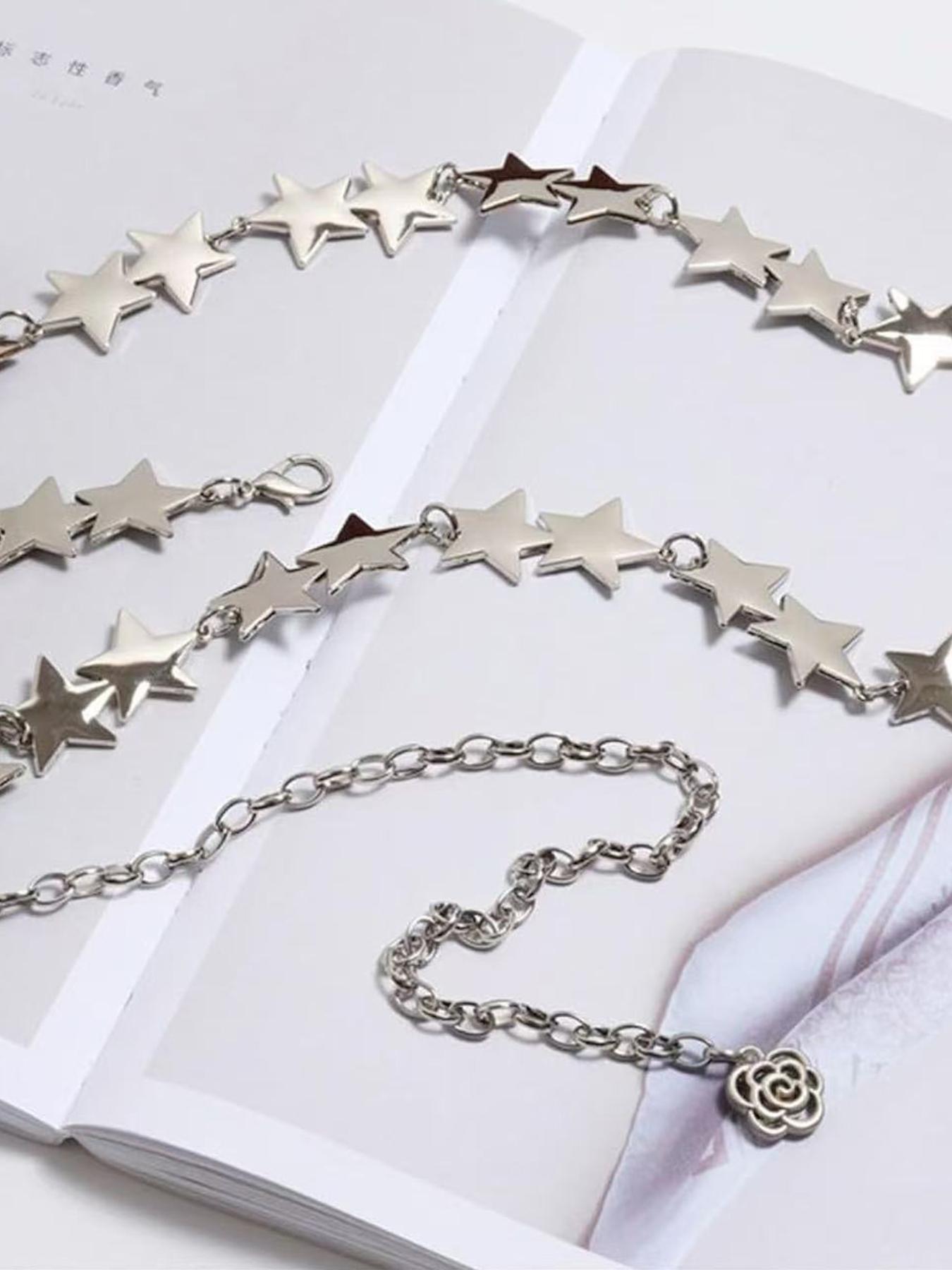 Silver Star Chain Belt Western Metal Belt Street Style Belt for Women Punk Chain Belts for Dresses Jeans Waist Chain Belt Y2k Emo Body Jewelry
