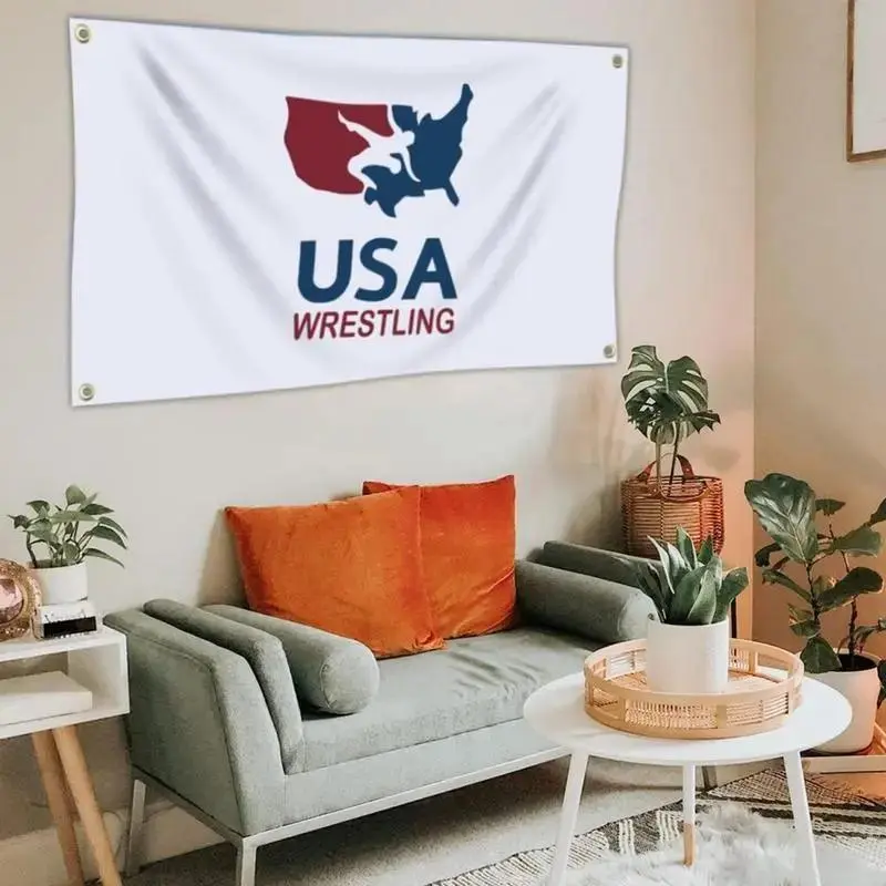 USA Wrestling Flag Banner Tapestry - 3x5 Ft (40*60in) Single-Sided Hangable Wall Hanging, Home Decor Supplies for Living Room, Indoor/Outdoor Use, Home Accessories for USA Wrestling Fans, Tapestry Room Decor