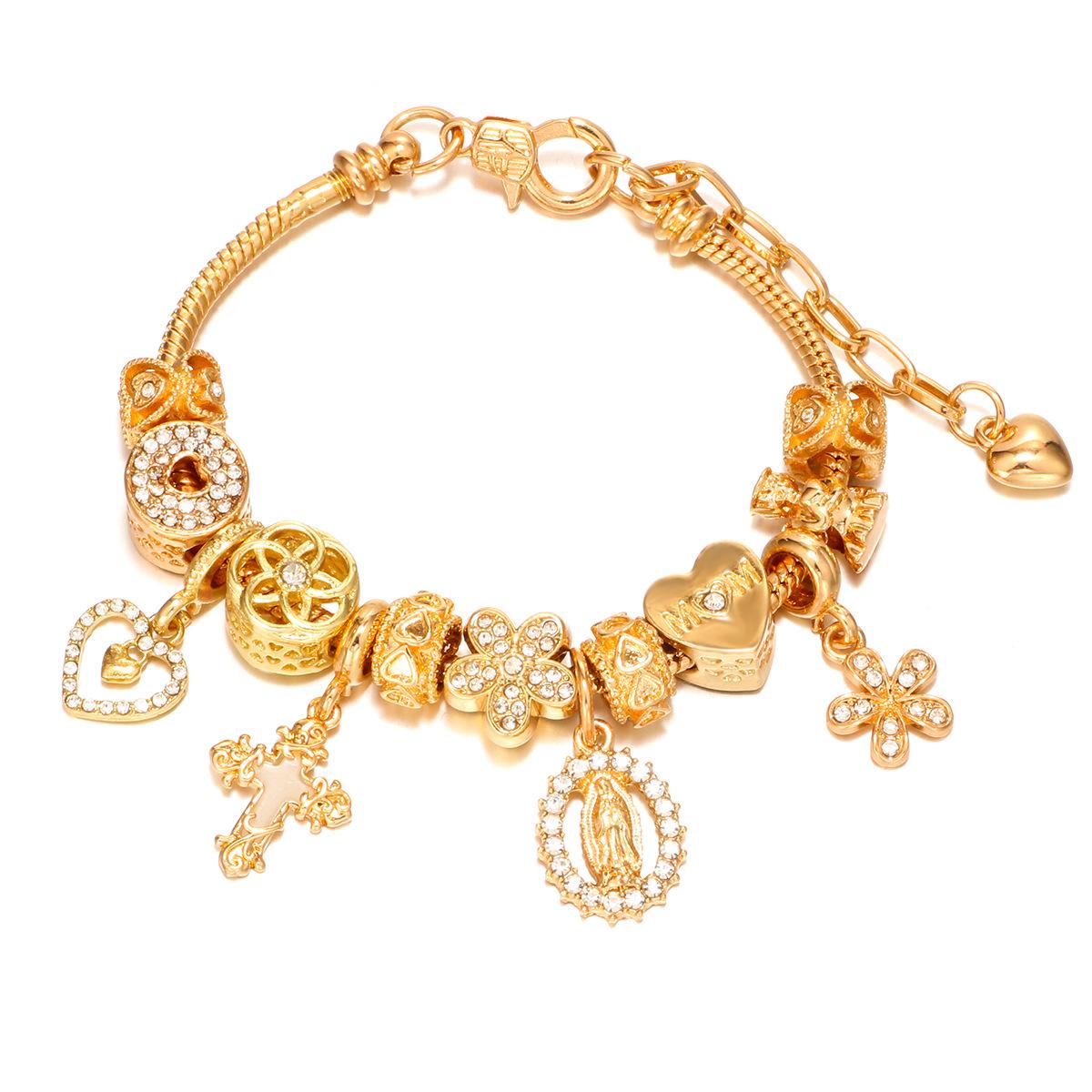 Heart Cherry Blossom Pendant Bracelet, Fashion Bracelet, Glow-In-The-Dark Cross Bracelet, Mom Angel Cross Faith Jewelry