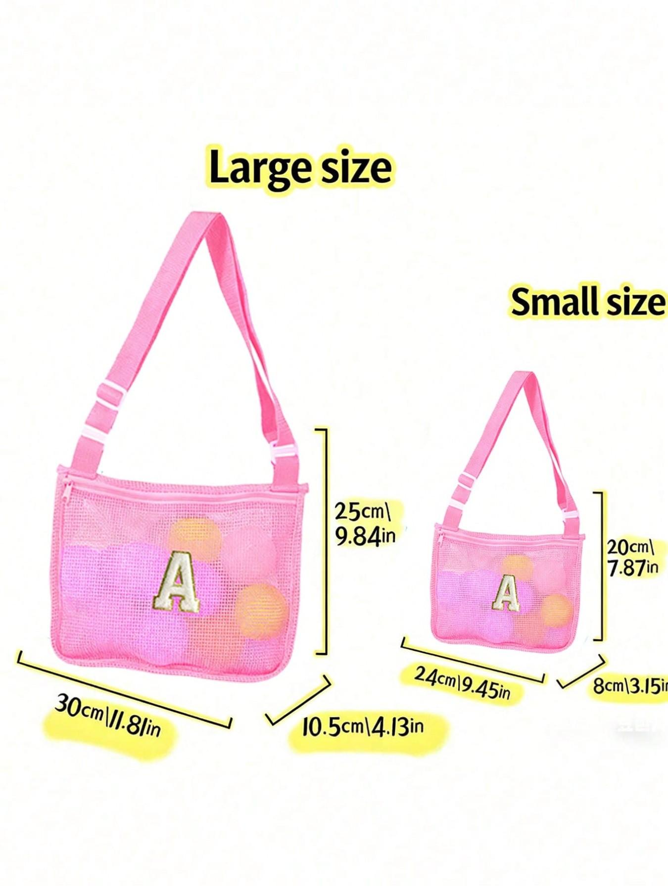 Letter Beach Mesh Bag, Shell Storage Pouch, 30cmx25cm, Unisex Swimming Accessory, Ideal for Vacations, No Ocean Balls Included