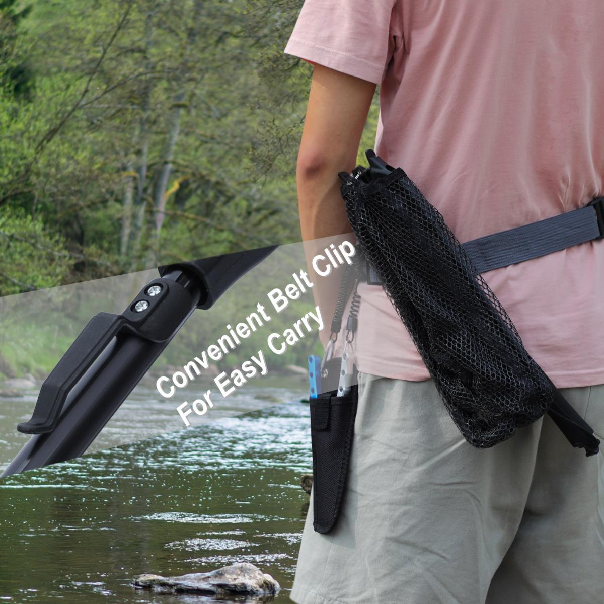 Floating Fishing Net with Rubber-Coated Base for Easy Catching of Steelhead, Salmon, Fly Fish, Catfish, Bass, Trout, Portable Collapsible Stretchable Fish Net