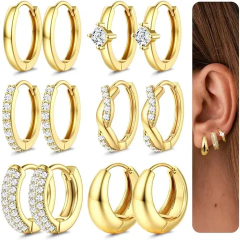 CASSIECA Small Chunky Gold Hoop Earrings for Women Hypoallergenic 14K Gold Filled Huggie Earrings for Women Trendy Cartilage Hoop Earring Stacks Lightweight Earring Sets for Multiple Piercing, Earring For Women, Gold Earrings Sohochic
