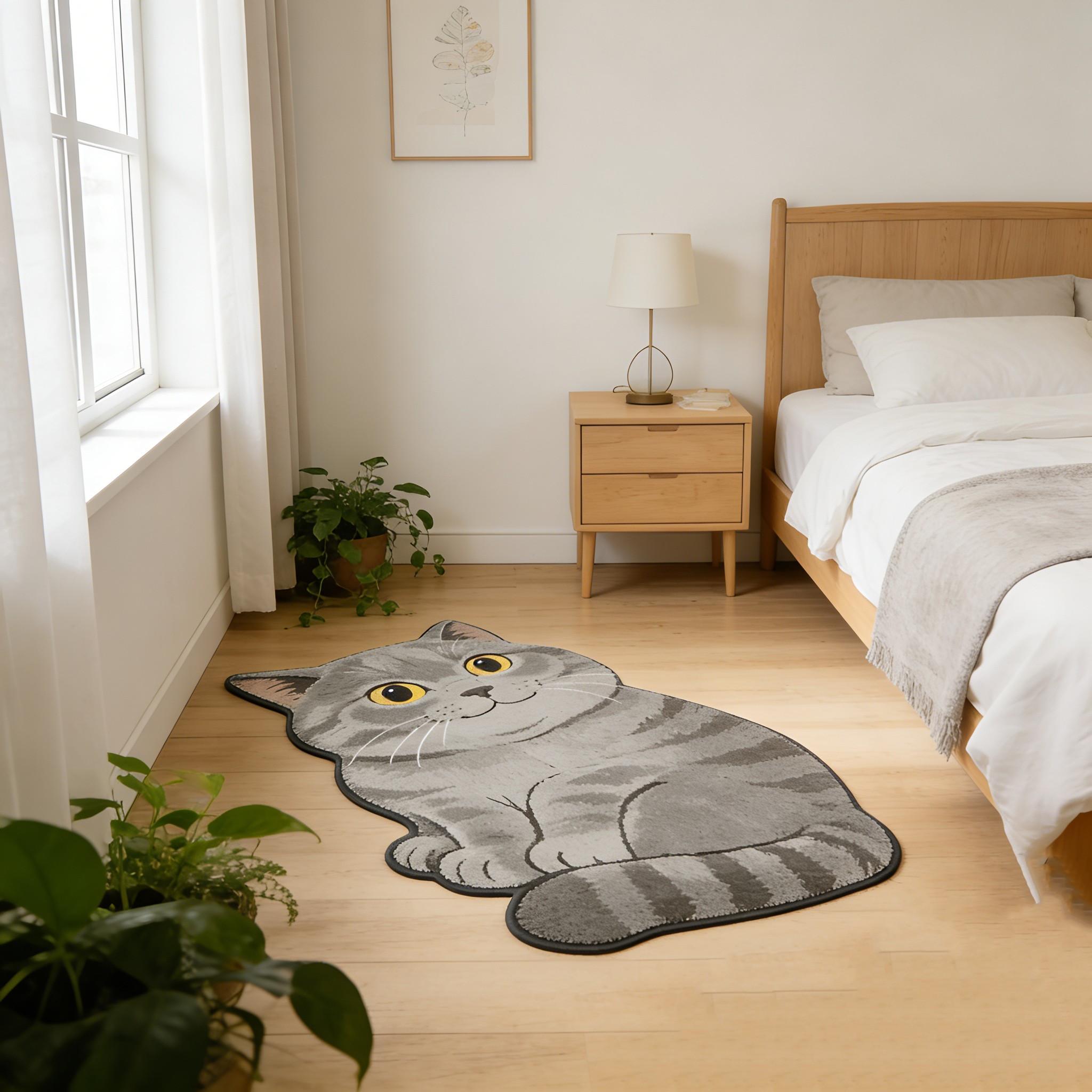 Lazy British Shorthair Cat Shape Rug, Soft Plush Bedside Mat, Healing Home Decor, Non-Slip, Perfect Gift, Bedroom/living Room Use