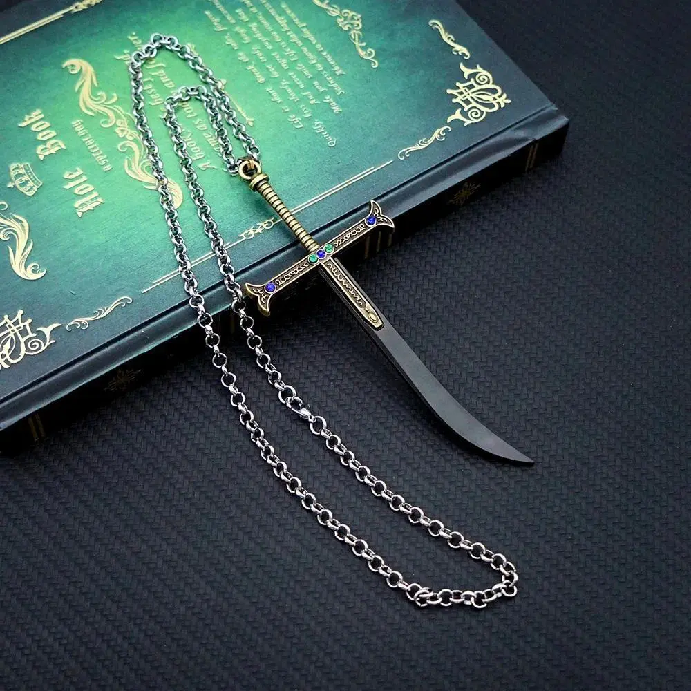Dracule Mihawk Black Sword Necklace Anime Metal Hawk Eyes Yoru Necklaces Jewelry Pendant Chains Choker Collares Charm