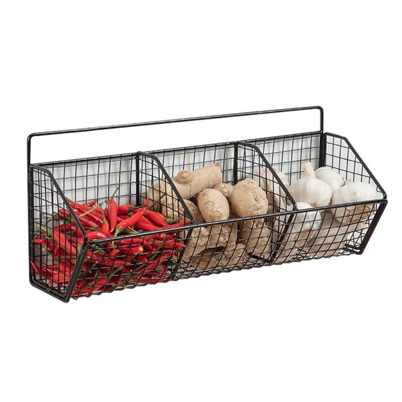Wall Mounted Ginger Garlic Storage Rack, 1 Count Multi-grid Kitchen Metal Wire Storage Basket, Kitchen Food Storage Organizer, Home Organizer