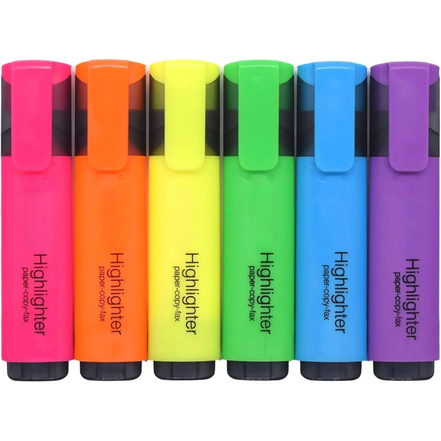 6-Count Chisel Tip Highlighters - Multi-Color, Large Ink Reservoir, Quick-Dry, 2-Line Widths, Extra Long Marking, Office Stationery Writing Tool 20062, Two-Line Widths