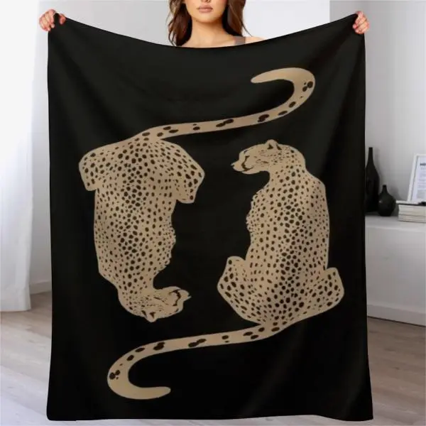 Dual Cheetah Pattern Flannel Fleece Throw Blanket - Soft, Warm Whimsical Home Decor with Tiger Print, Animal Motif for Bed, Couch, Dorm Essentials, Room & House Decor