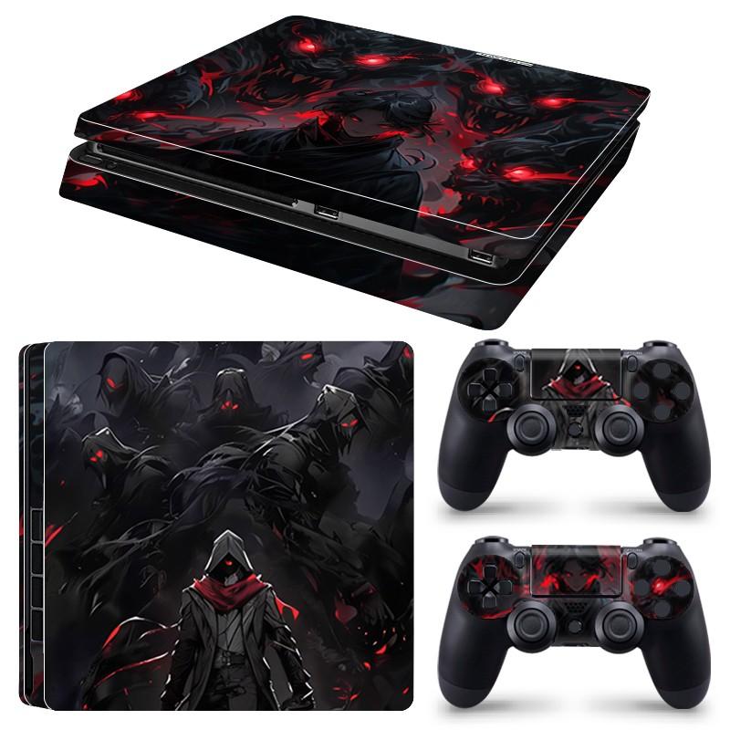 Hooded Wanderer Red Eyes Shadow Creature Dark Fantasy Art Vinyl Skin Cover for PS4 Slim Console and Wireless Controllers, Waterproof, Scratch-Proof & Long Lasting, Removable Without Residue Game Console Decor Sticker