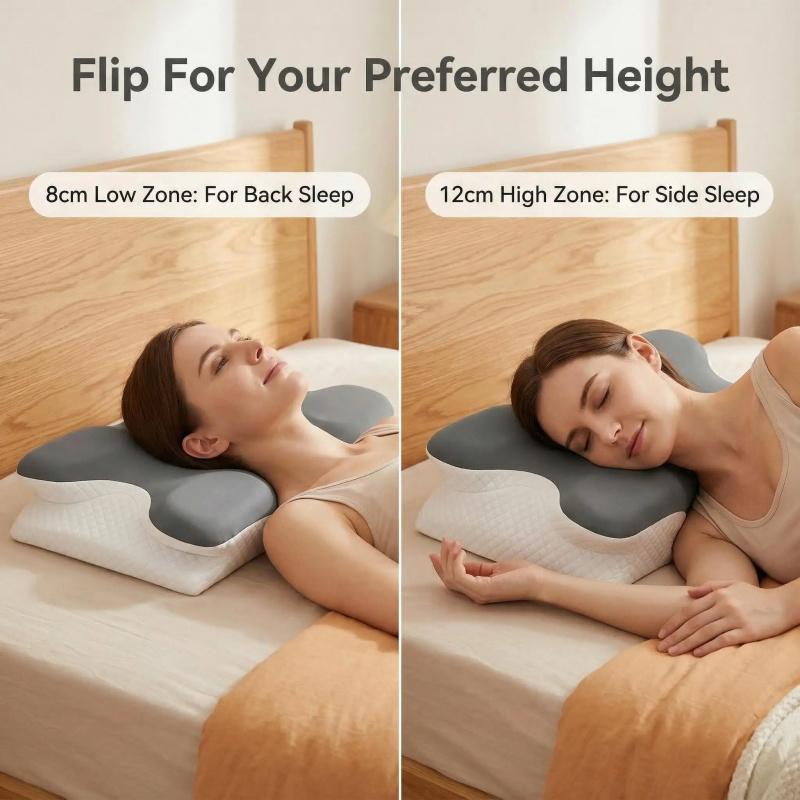 Ergonomic Bed Pillow with Cooling Case, Contoured Memory Foam Neck Support for Side, Back, and Stomach Sleepers, Odorless Foam Core