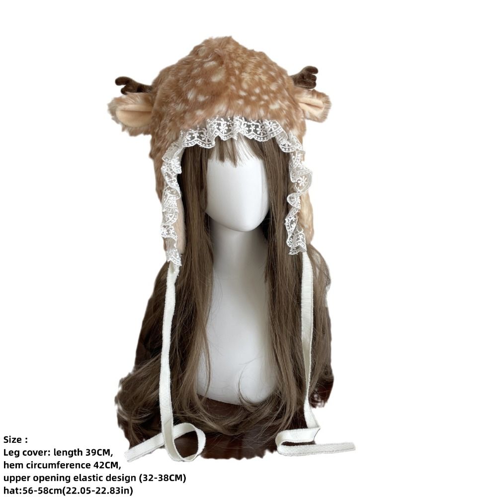 Faux Fur Lace Winter Hat Performance Costume Thicken Reindeer Furry Boots Socks Cover Leg Warmers Chrismas Gifts Ear Protection