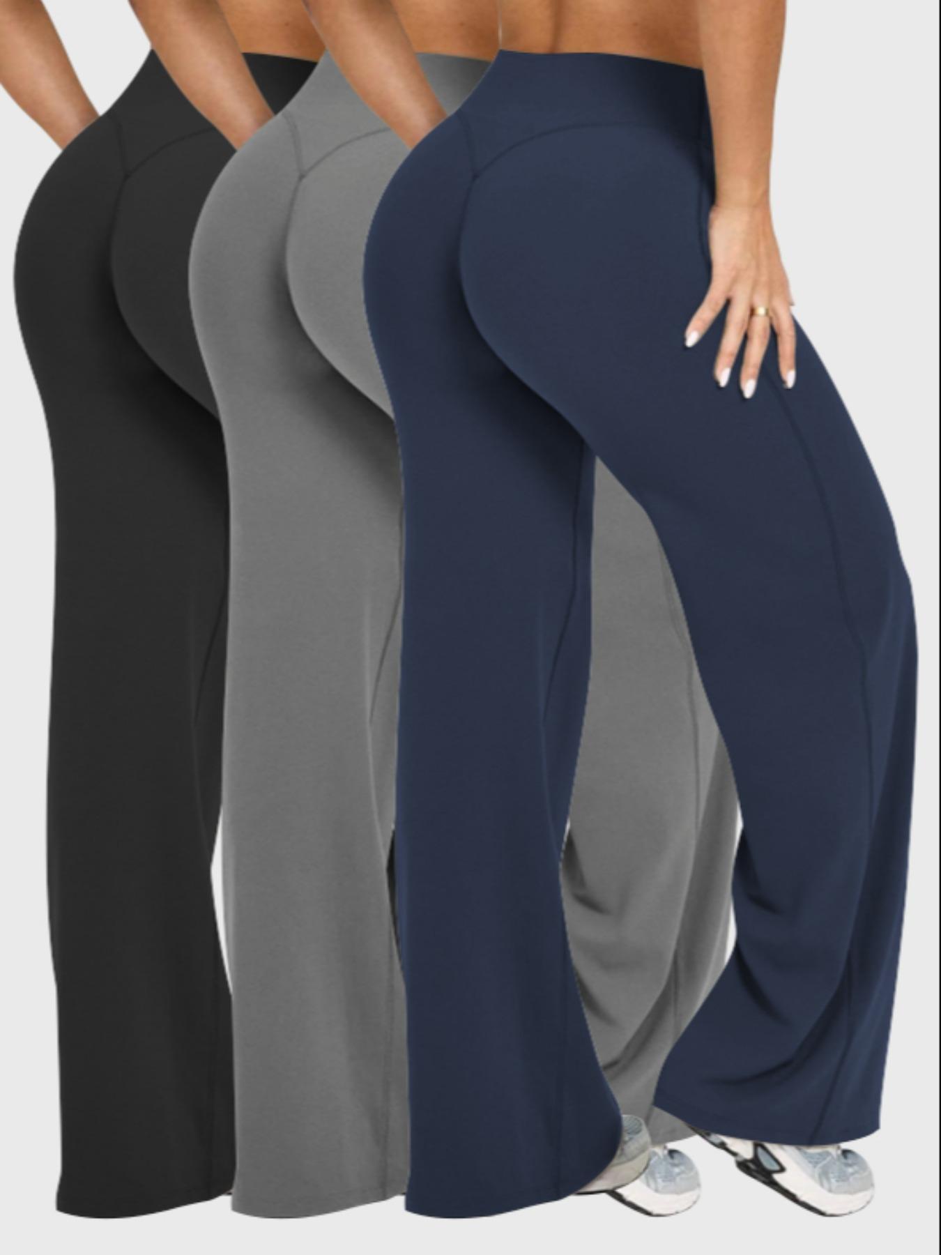 Women's 3-Pack Solid Color Sporty Yoga Pants, Casual Bottoms, Comfortable Flare Leggings, Perfect for Fitness and Daily Wear, Elastic Waist Leggings