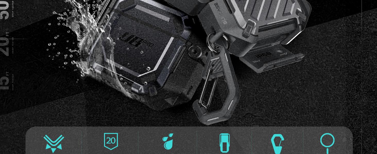 SUPCASE AirPods 4 Case with Lock & Carabiner, IP68 Waterproof, Full-Body Anti-Scratch Hard Shell Waterproof Cover, Compatible with MagSafe Connection Rubber Wireless Cable