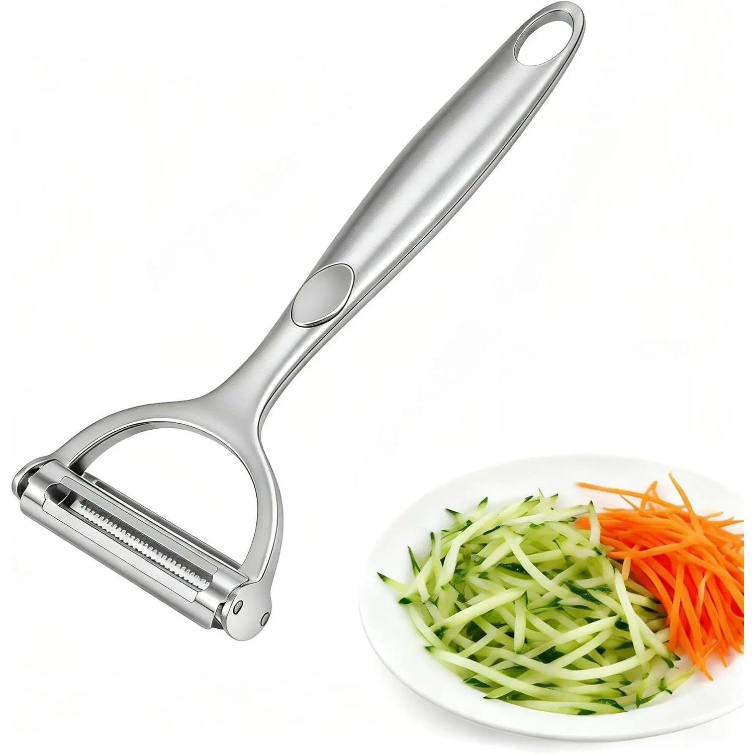 2-in-1 Zinc Alloy Vegetable Peeler & Julienne Slicer with Serrated and Straight Blades, Multipurpose Fruit and Potato Peeler for Carrot, Cucumber, Ginger, Cabbage, KitchenGift