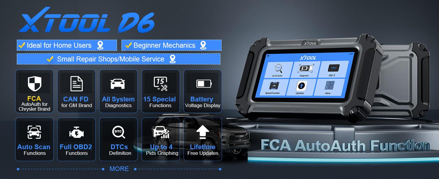[Summervibes] XTOOL D6 OBD2 Scanner Car Diagnostic Scan Tool for All System with Lifetime Free Updates, 15 Resets, Throttle Body Relearn, ABS Bleed, FCA AutoAuth & CAN FD Vehicle Automotive