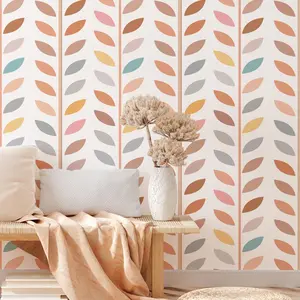 Striped Abstract Leaf Self-Adhesive Wallpaper, Warm Tone Modern Simple Style, DIY Peel and Stick Removable Waterproof Home Decor