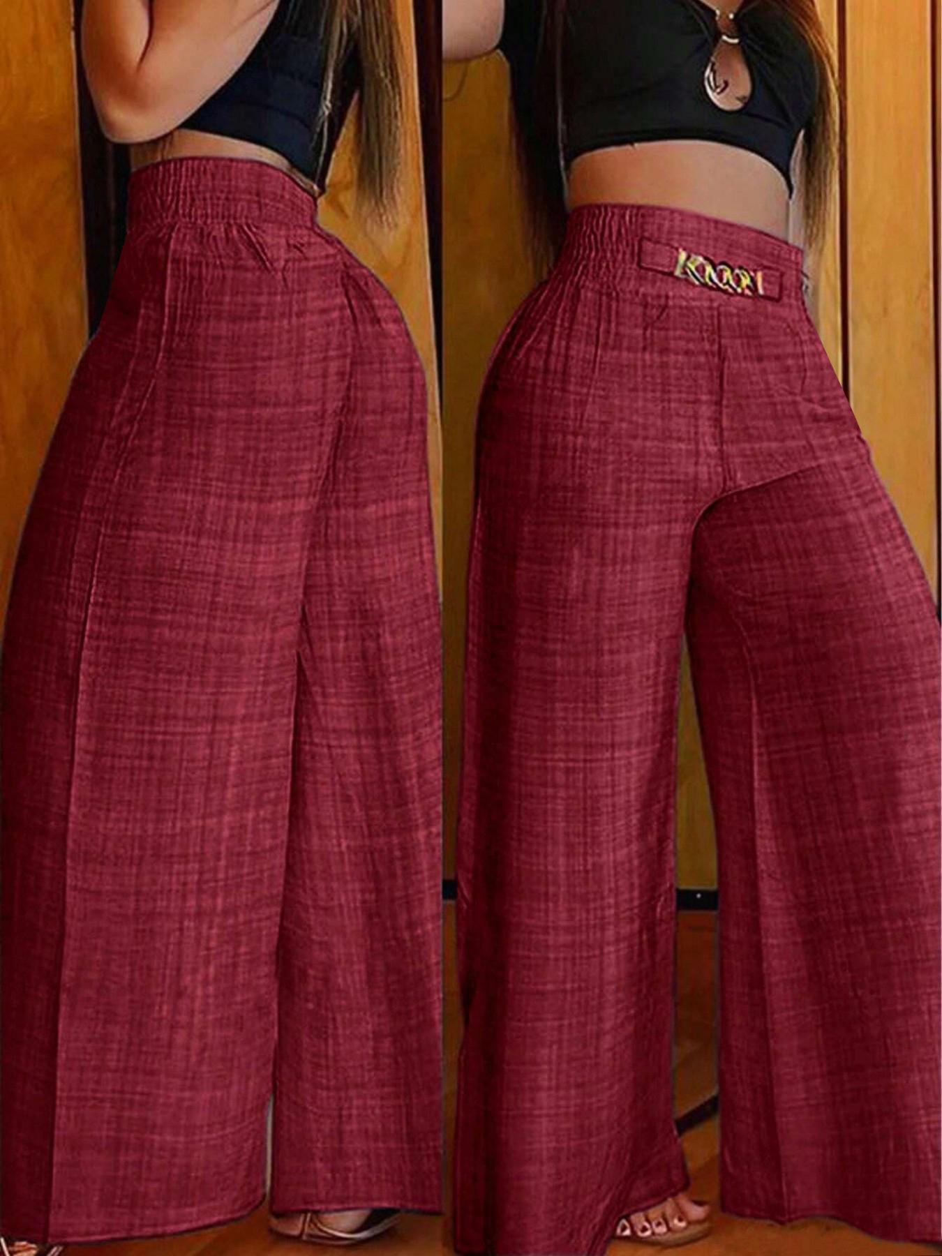 Women's Solid Color High-Waisted Pants, Stretchable Loose-Fitting Wide-Leg Trousers, Versatile Suitable for All Occasions