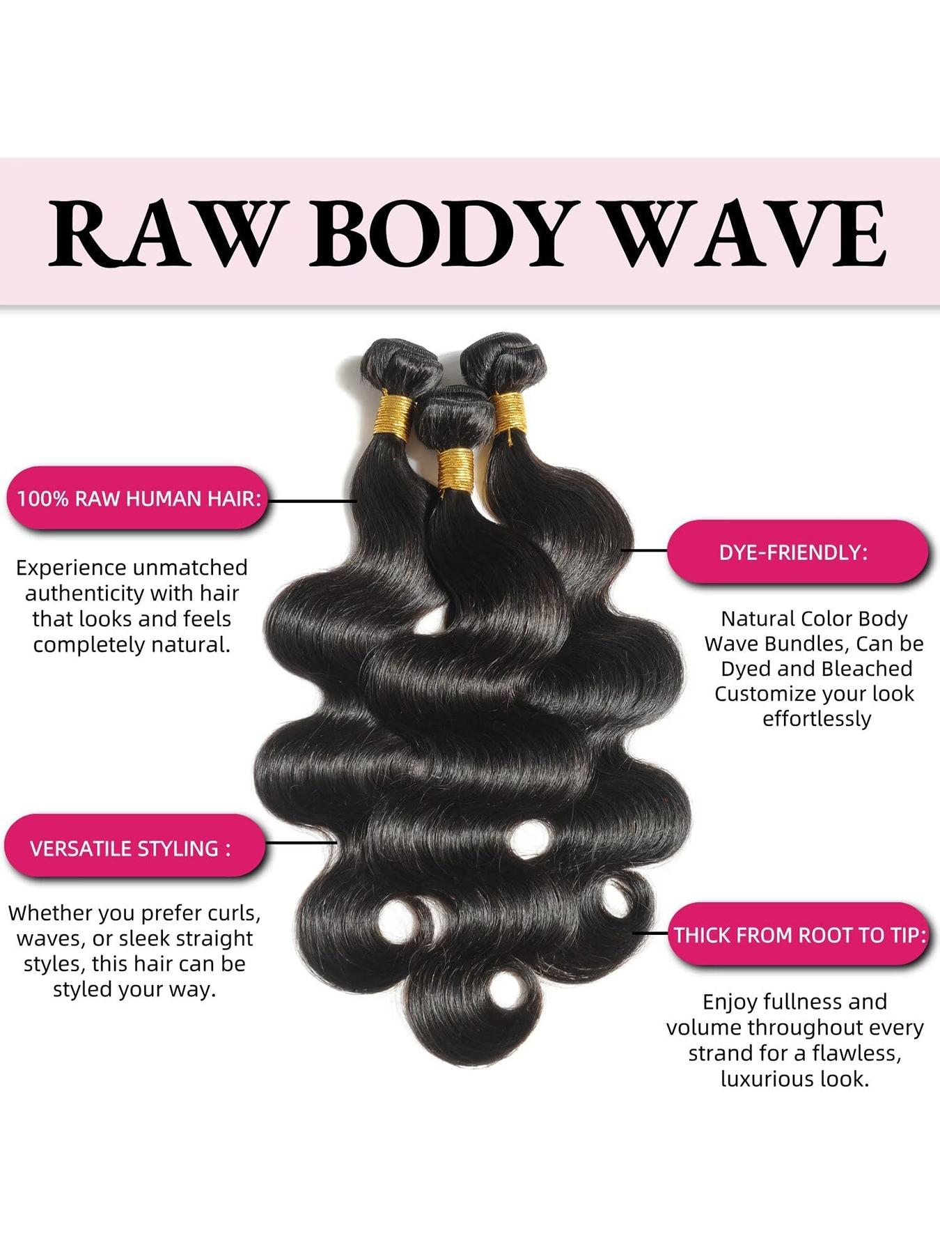 12A Human Hair Bundles Body Wave Bundles Human Hair 100% Unprocessed Brazilian Virgin Hair Body Wave 3 Bundles Deals Real Human Hair Extensions For  Women Natural Black