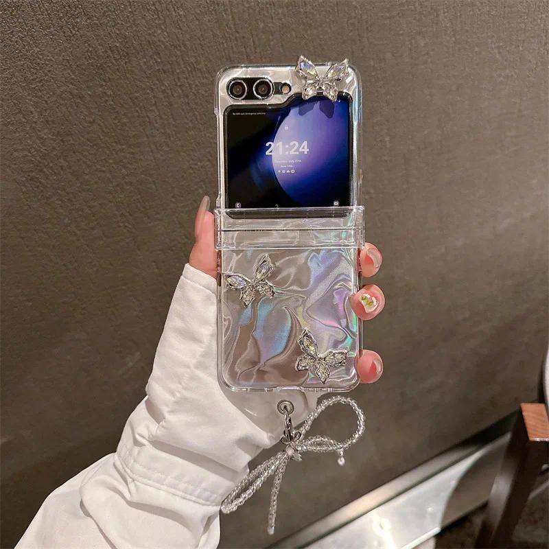 Butterfly Bowknot Phone Case For Samsung Galaxy Z Flip 7 6 5 4 Protective Back Cover For ZFlip5 ZFlip6 ZFlip7 Case Shell