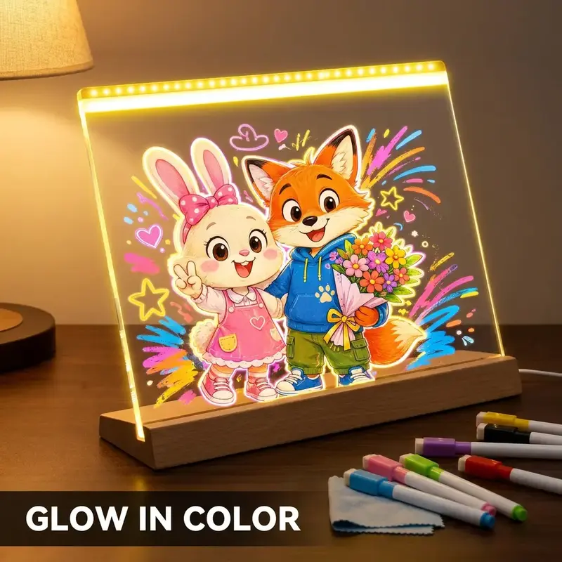 Led drawing board for kids 1/8 Counts USB Powered Led Light Backlit Illuminated Dry Erase Board with Stand & Markers & Rags, Led Lighted, Room Accessories, LED Display Board, School Supplies,Christmas gifts