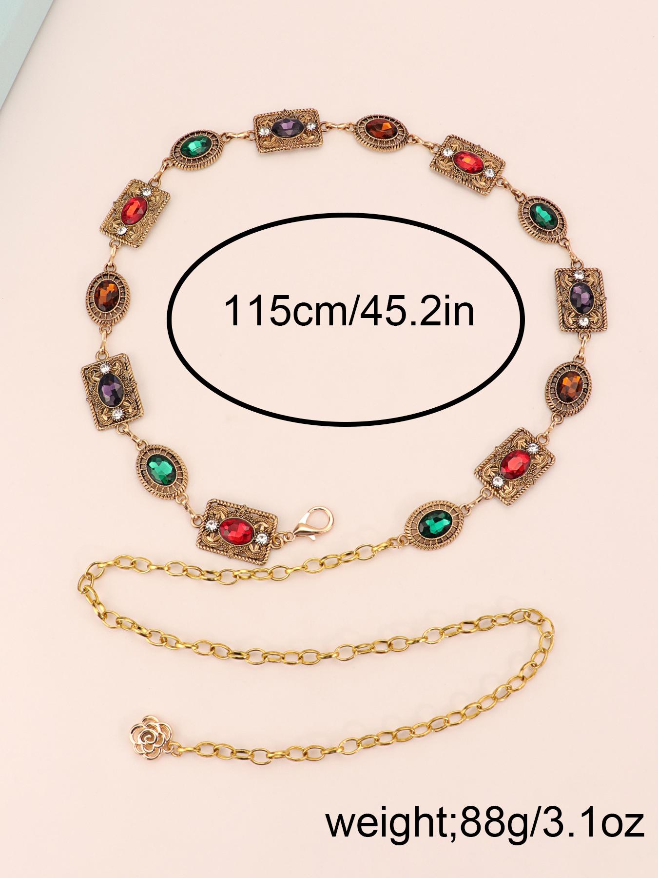 Vintage Metal Floral Waist Chain for Women, Rhinestone Decorated Belt Chain, Fashion Accessory for Dresses, Versatile Waist Chain