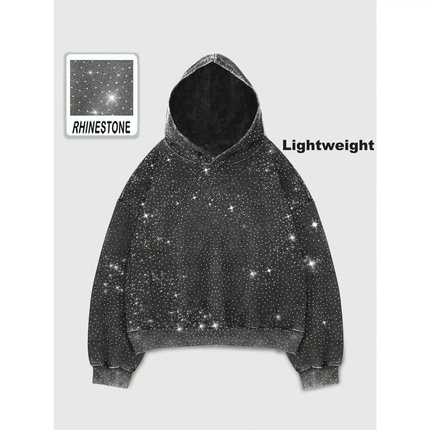 Rhinestone Glitter Unisex Spring Oversized Hoodies Sparkly Long Sleeve Shirts Party Hooded Sweatshirts Tops