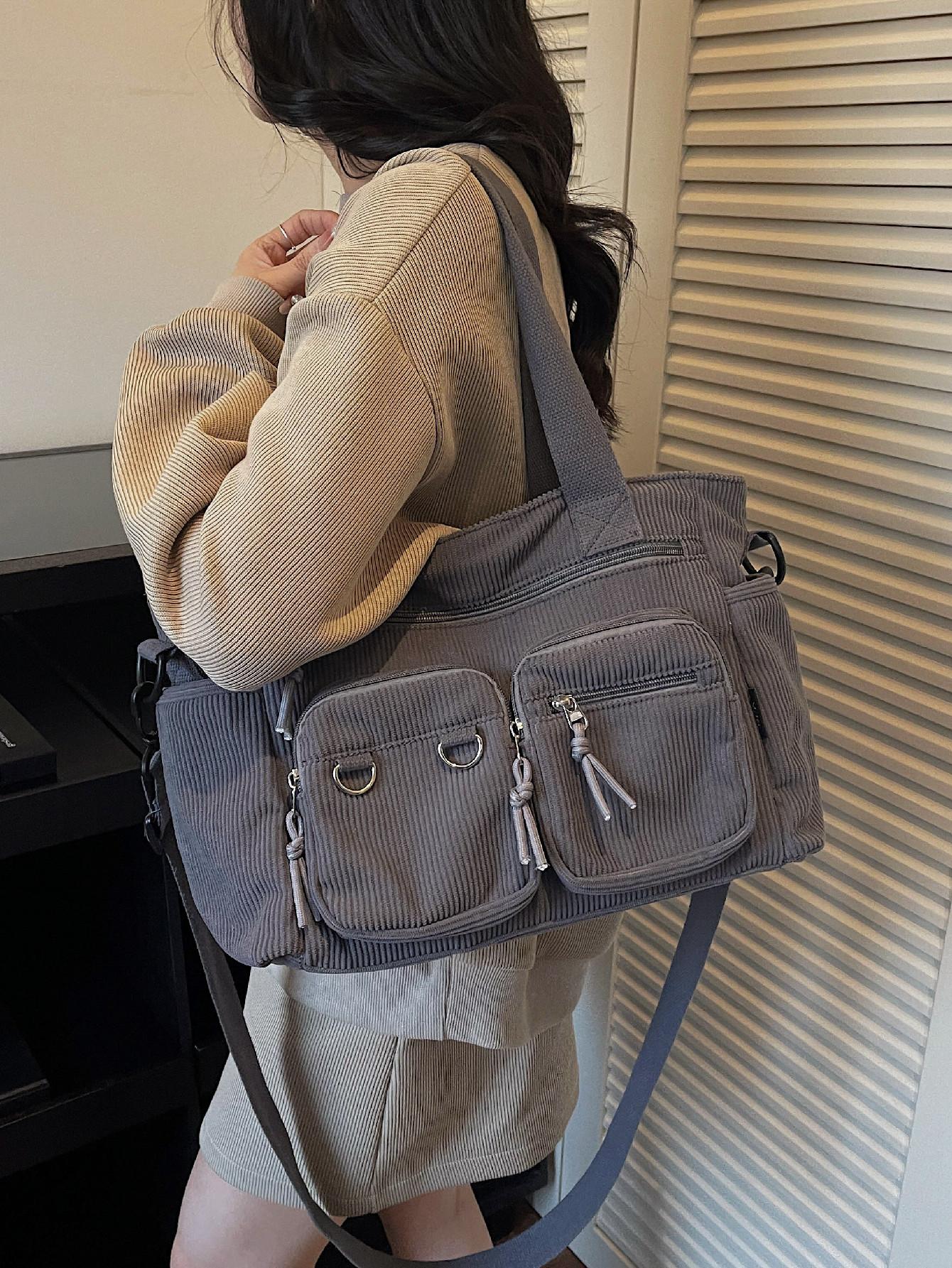 Women's Large Capacity Casual Solid Color Multi-Pocket Crossbody Tote Bag, Versatile Commuter Bag for Daily Use, Stylish Ladies' Outing Handbag, Stylish Square Bag