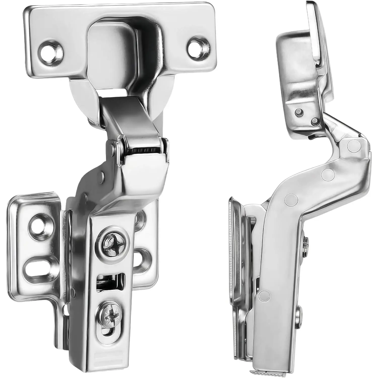 2 count Professional Grade Inset Soft Close Cabinet Hinges, Frameless Concealed European Style with Four-Hole Clip- Mounting Plate and Screws, Nickel Plated Finish