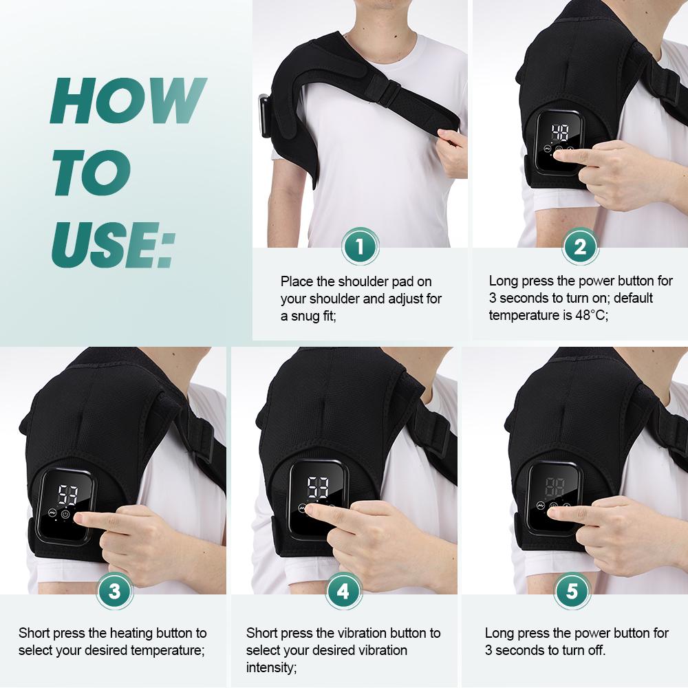 3 Vibration Modes Heating Shoulder Support, Adjustable Shoulder Brace, 2500mah Rechargeable, Extended Strap, Touch Screen Timer, Left Right Universal, Christmas Gift