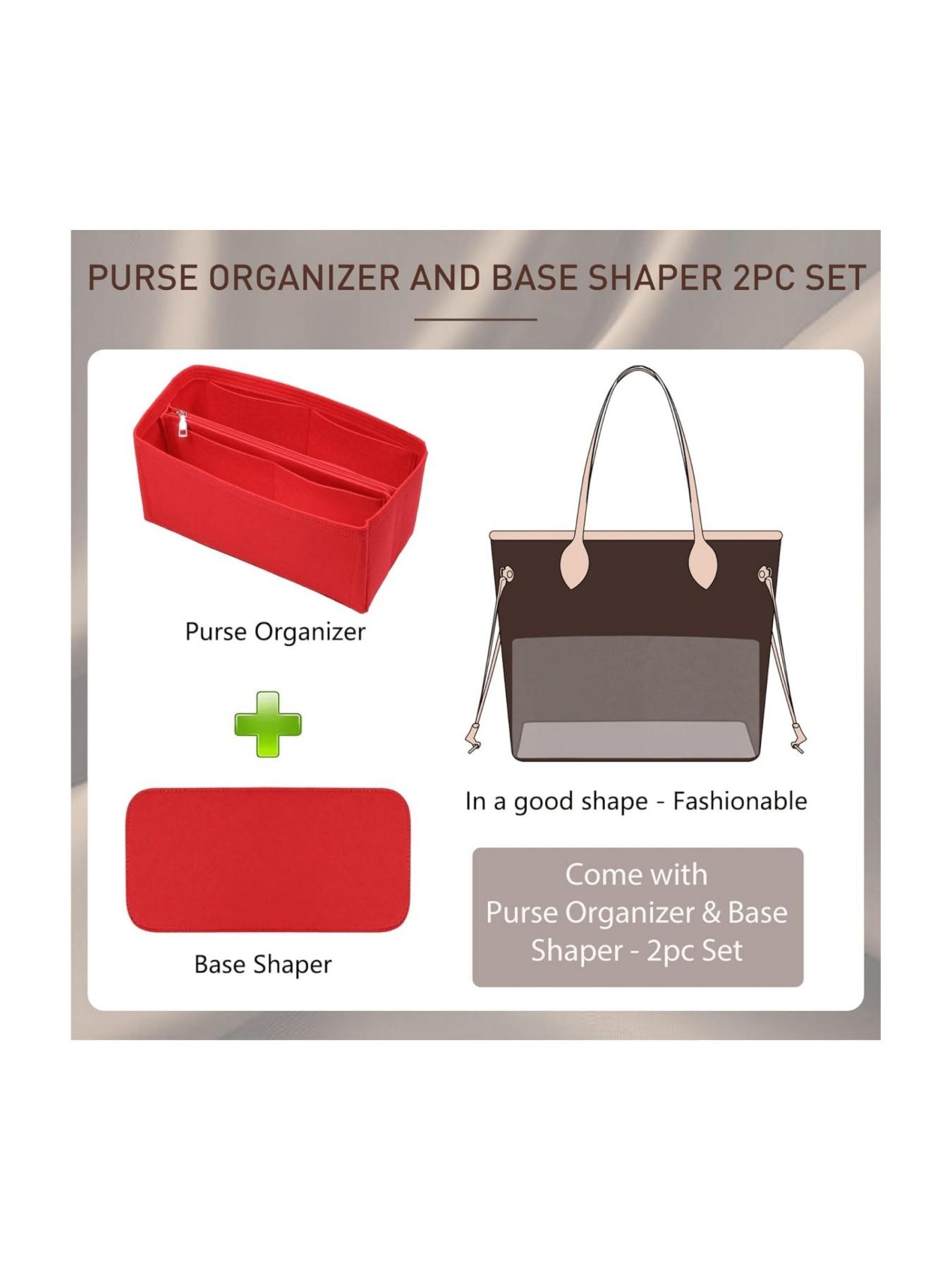 Purse Organizer Insert for Handbags & Base Shaper 2pc Set with Zipper, Felt Bag Organizer for Tote, Purse Organizer for Speedy 25, Neverfull PM, Le Pliage S Handbag and More